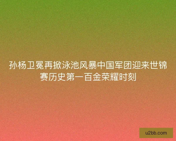 孙杨卫冕再掀泳池风暴中国军团迎来世锦赛历史第一百金荣耀时刻